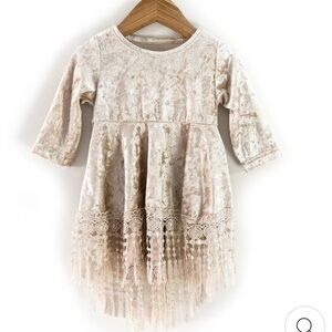 Reverie Threads Indi Boho velvet dress in beige size 6-12 months